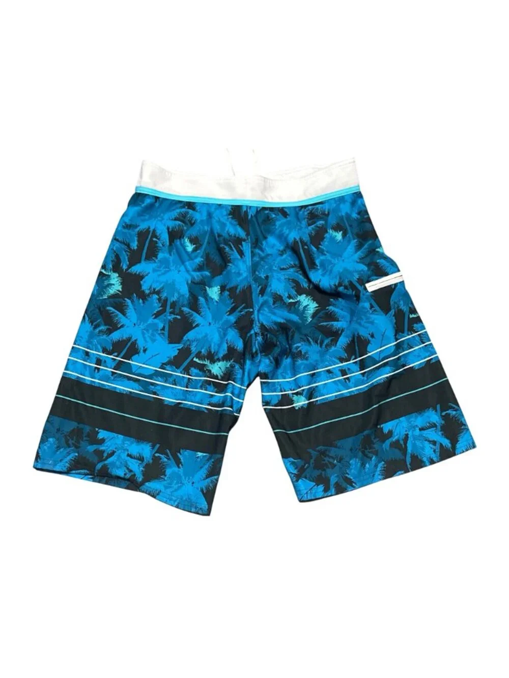 Burnside Size 32 Navy Blue Palm Tree Surf Tropical Drawstring Waist Beachwear